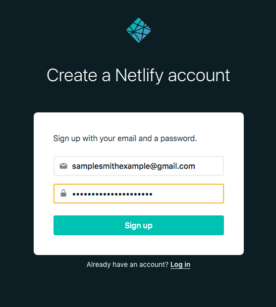 image of netlify account creation